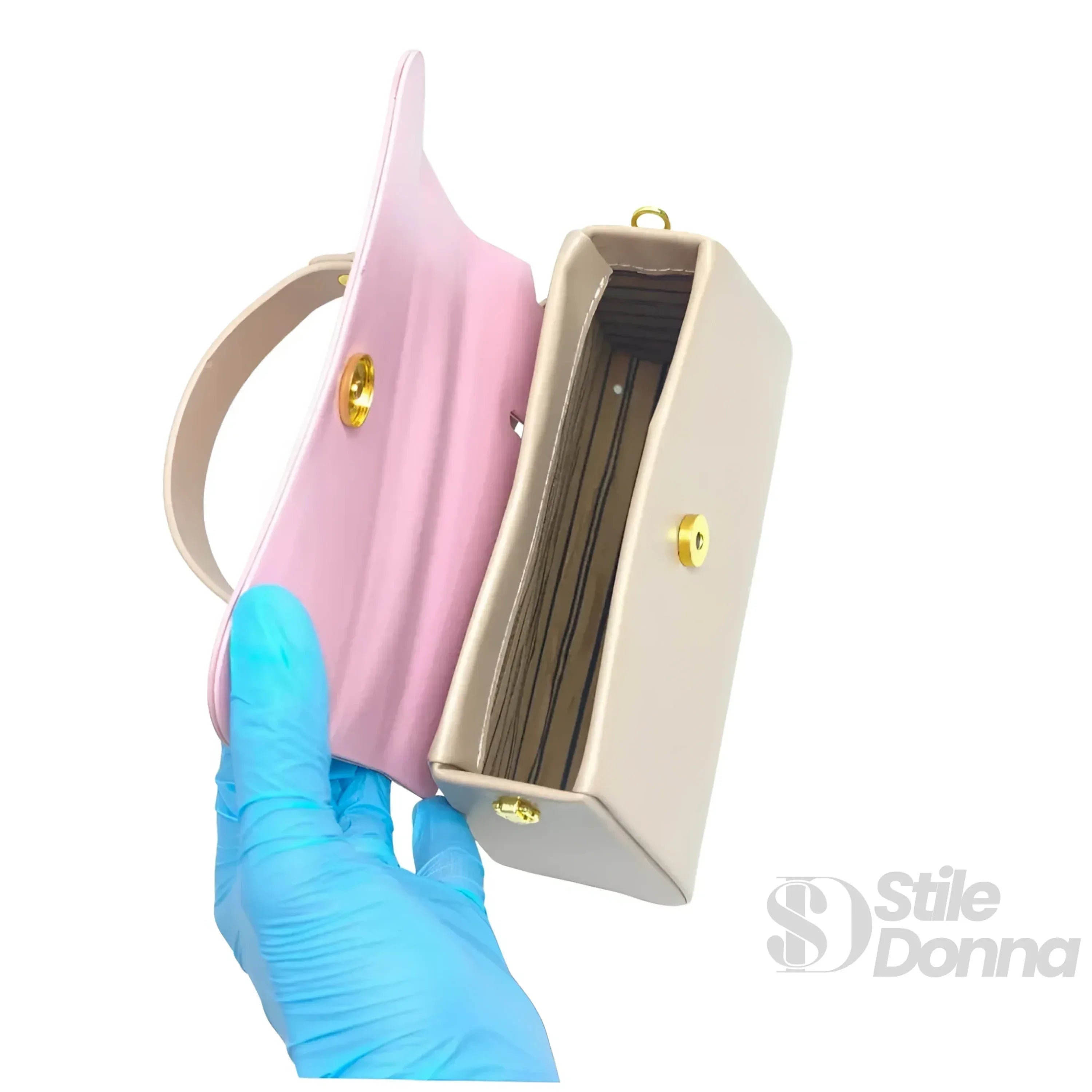 Herisson Firenze mini borsa ecopelle cachi rosa porta carte donna – borsa indossata