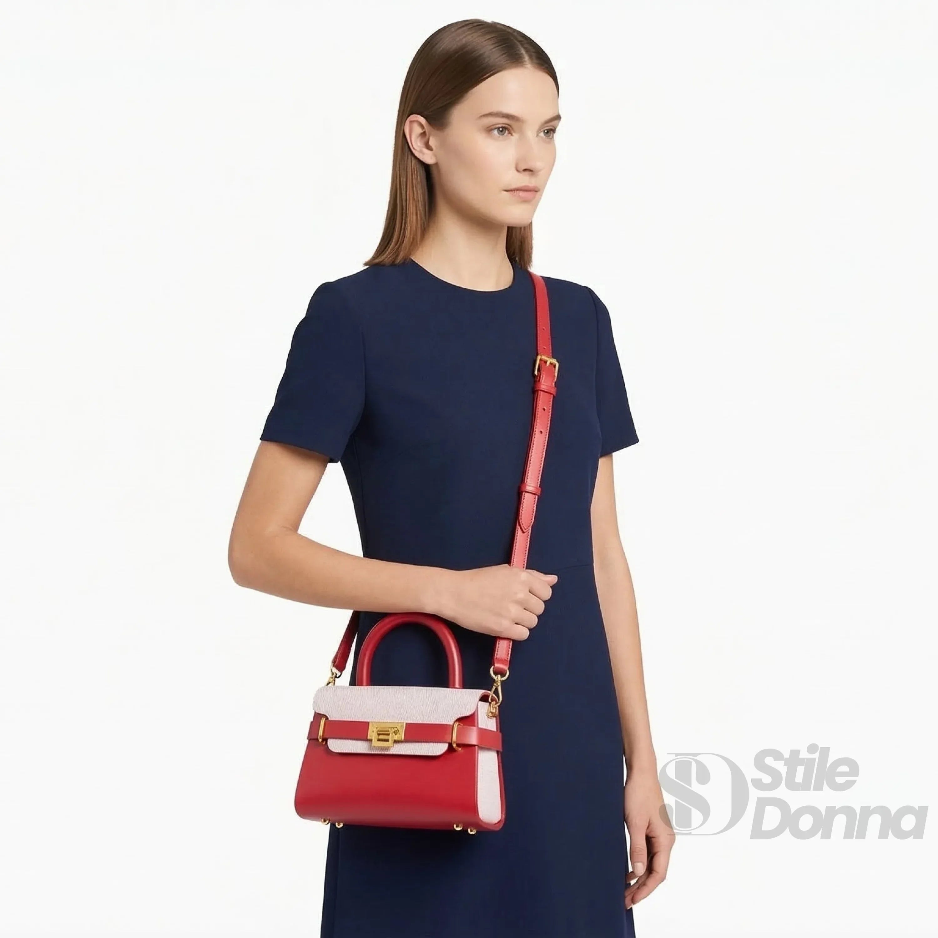 Herisson Firenze mini borsa top-handle ecopelle rossa bicolore donna – borsa indossata