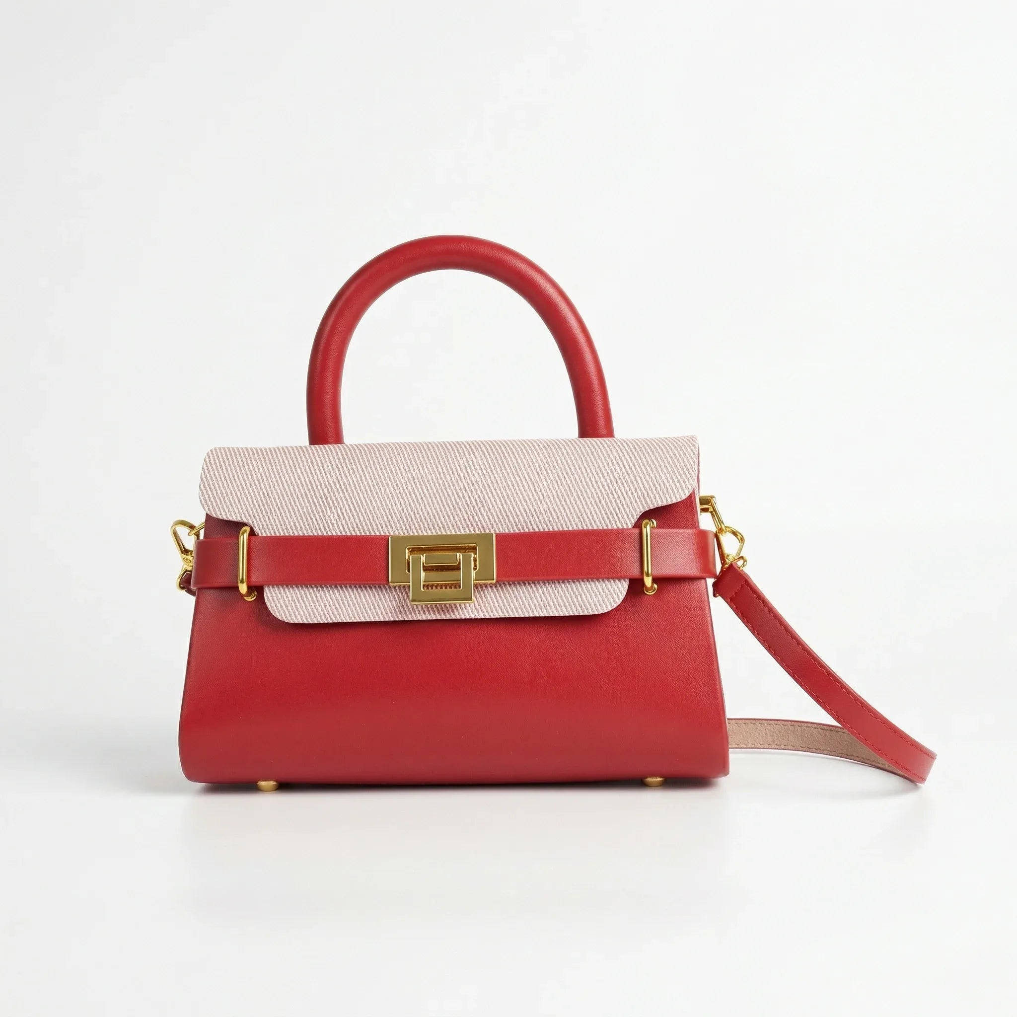 Herisson Firenze mini borsa top-handle ecopelle rossa bicolore con tracolla donna – vista frontale