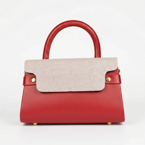 Herisson Firenze mini borsa top-handle ecopelle rossa bicolore con tracolla – vista laterale