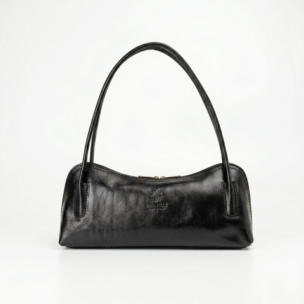 Lucy borsa a tracolla vera pelle premium nera made in Italy donna – vista frontale