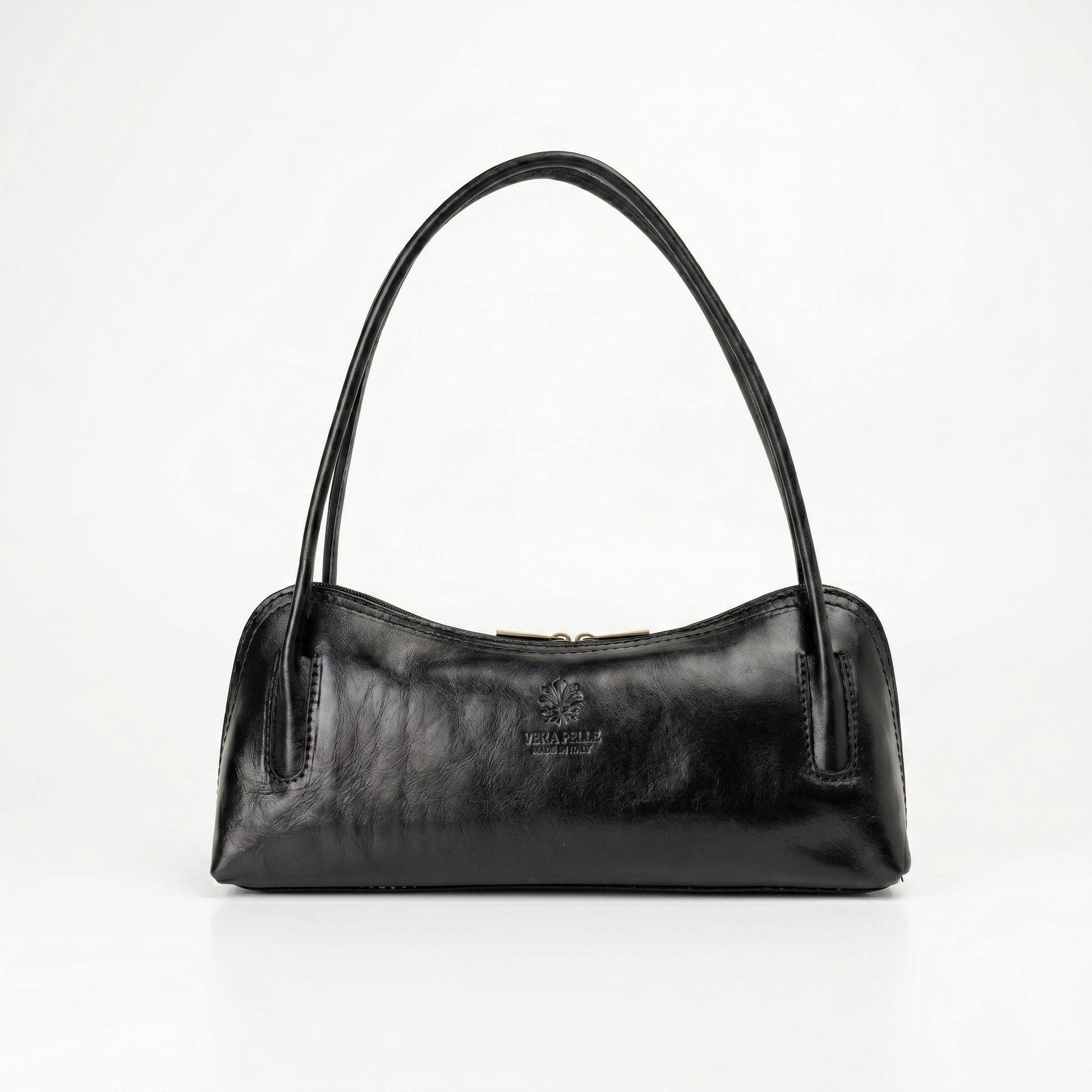 Lucy borsa a tracolla vera pelle premium nera made in Italy donna – vista frontale