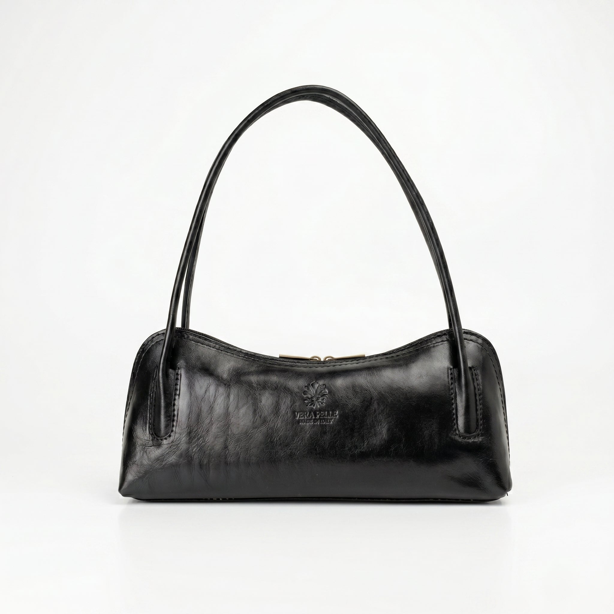 Lucy borsa a tracolla vera pelle premium nera made in Italy donna – vista frontale
