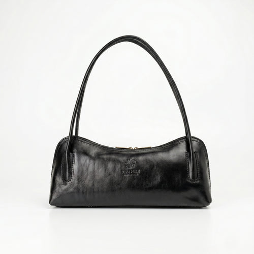 Lucy borsa a tracolla vera pelle premium nera made in Italy donna – vista frontale