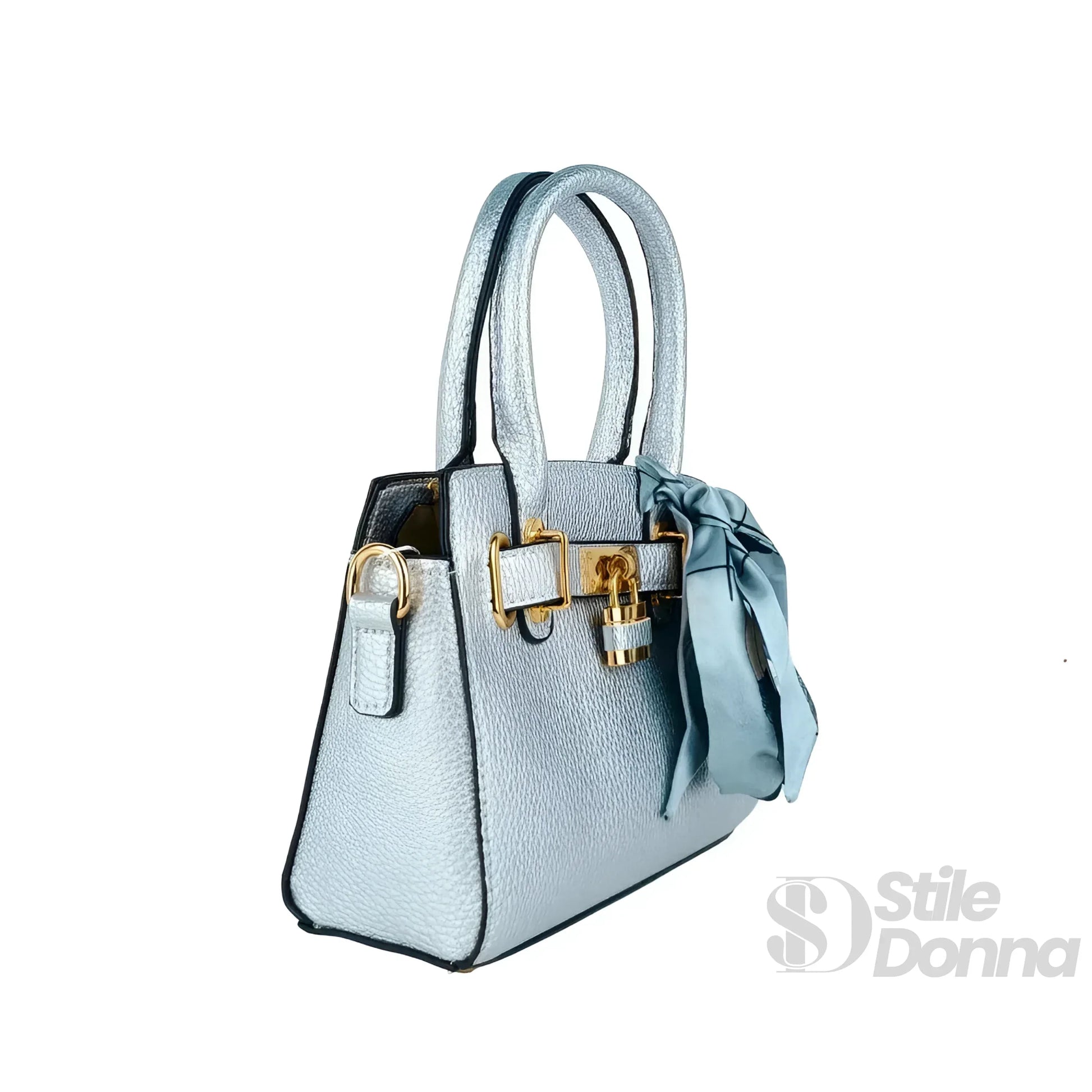 Stile Donna mini bag ecopelle argento con tracolla removibile – interno e tasche
