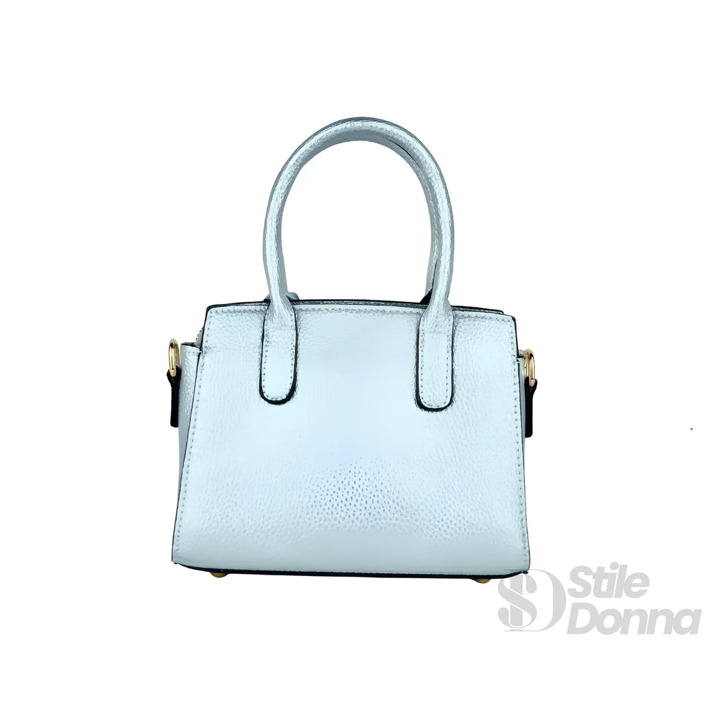 Stile Donna mini bag ecopelle argento con tracolla removibile – dettaglio chiusura