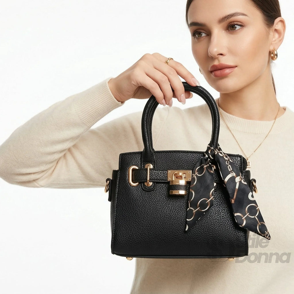 Stile Donna mini bag ecopelle argento con tracolla removibile – dettaglio esterno