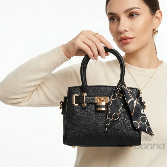 Stile Donna mini bag ecopelle argento con tracolla removibile – dettaglio esterno