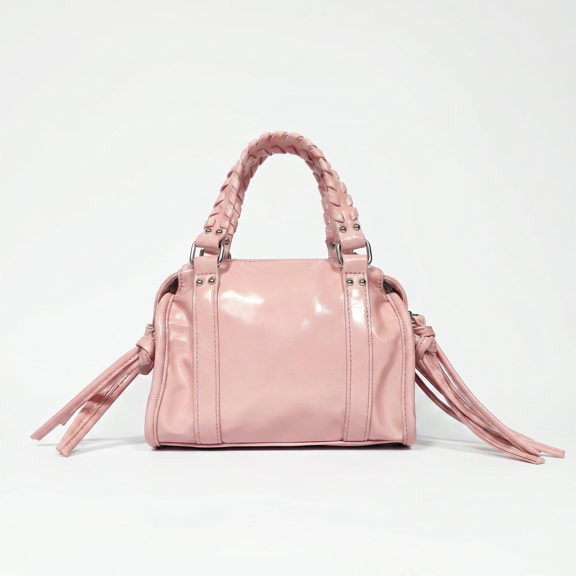 Mini bauletto Coconuda rosa cipria ecopelle - vista posteriore con tracolla