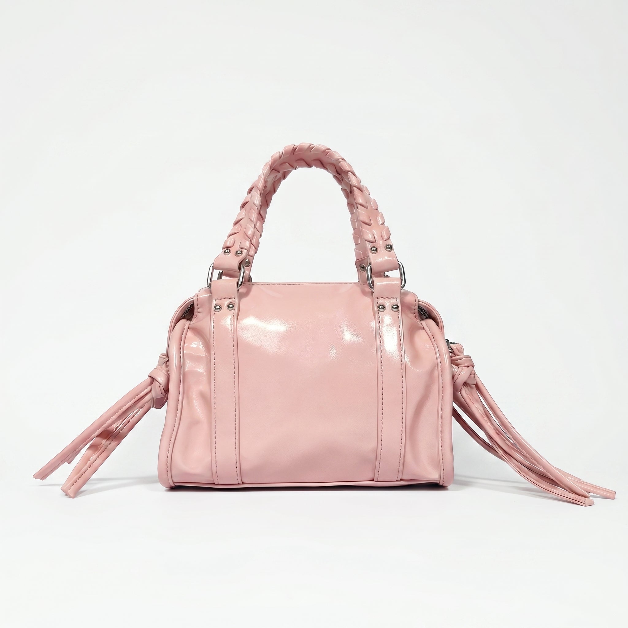 Mini bauletto Coconuda rosa cipria ecopelle - vista posteriore con tracolla