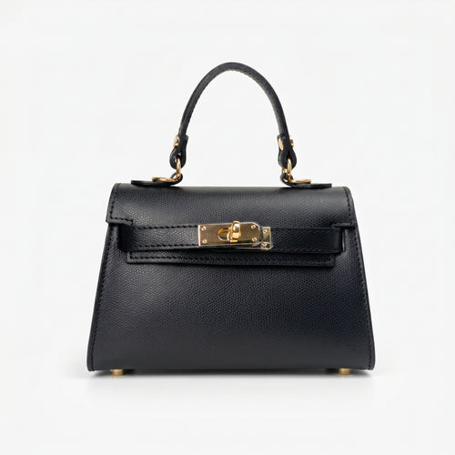 Mini Beky borsa vera pelle nera con tracolla regolabile – vista laterale
