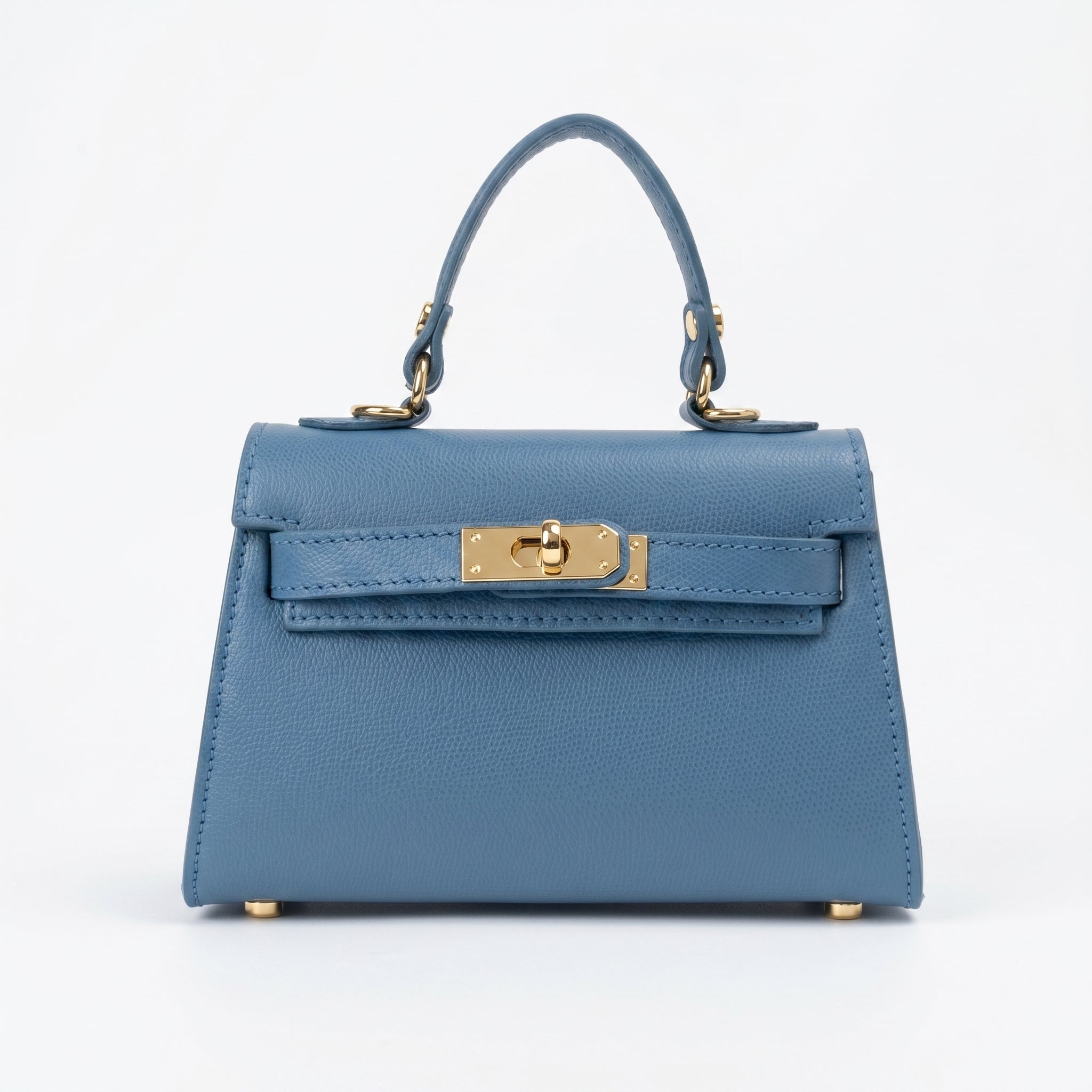 Mini Beky borsa vera pelle blu con tracolla regolabile e chiusura rotante donna – vista frontale