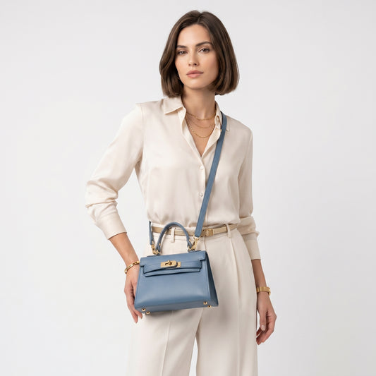 Mini Beky borsa vera pelle marrone con tracolla regolabile – vista posteriore