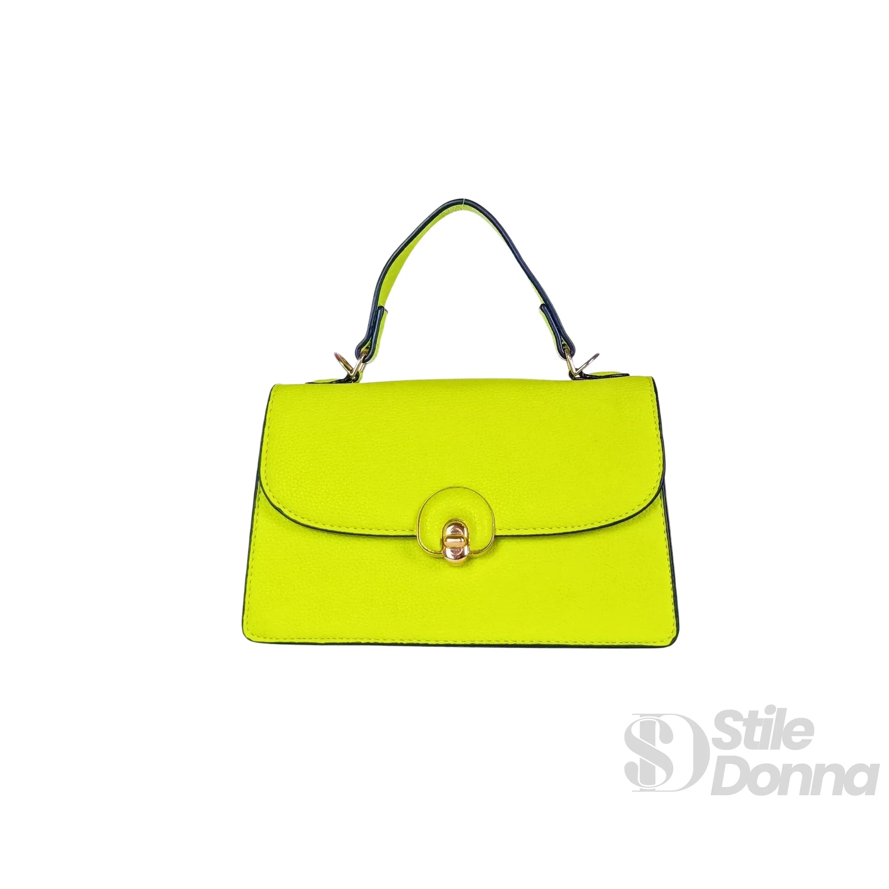 Stile Donna mini borsa similpelle verde lime dettagli oro – dettaglio esterno