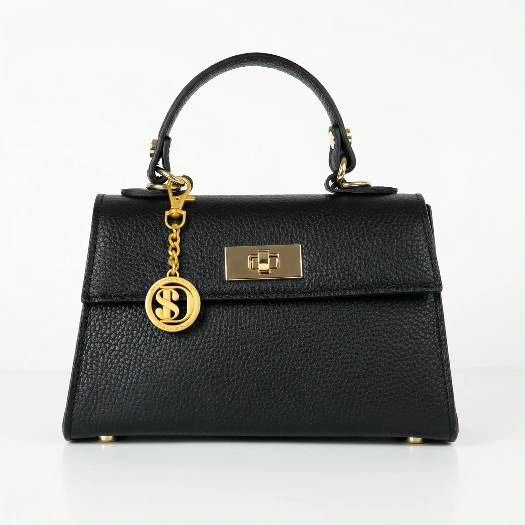 Veron mini borsa vera pelle nera con tracolla rimovibile donna – vista frontale