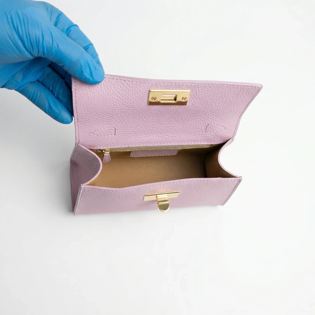 Veron mini borsa vera pelle rosa – dettaglio manico