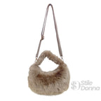 Mini Hobo in Pelliccia Sintetica con Fodera Microfibra Antistrappo - Stile Donna Bags