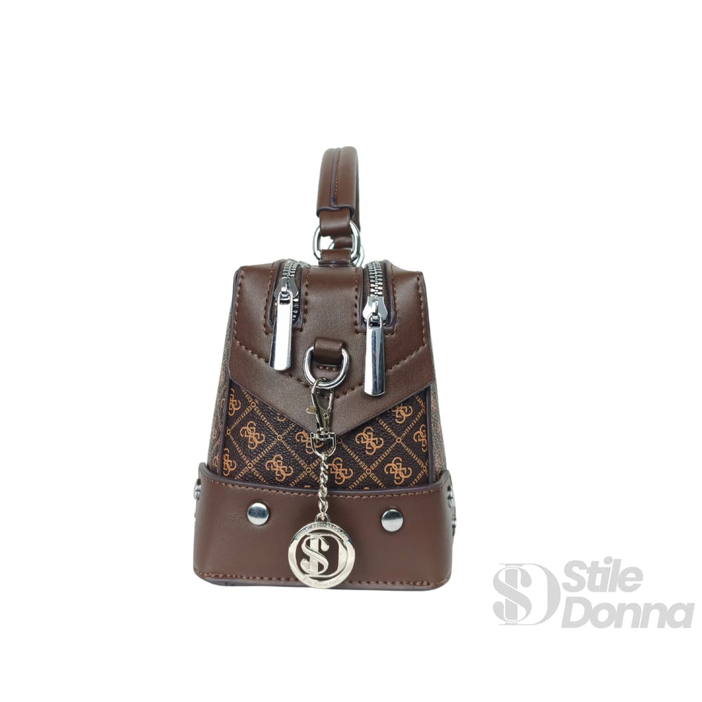 Stile Donna mini doctor bag ecopelle marrone con monogramma – interno e tasche