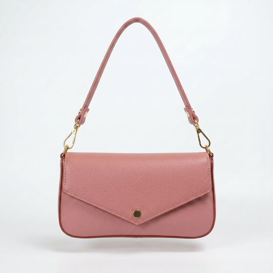 Monica borsa a secchiello vera pelle rosa con tracolla magnetica – dettaglio esterno