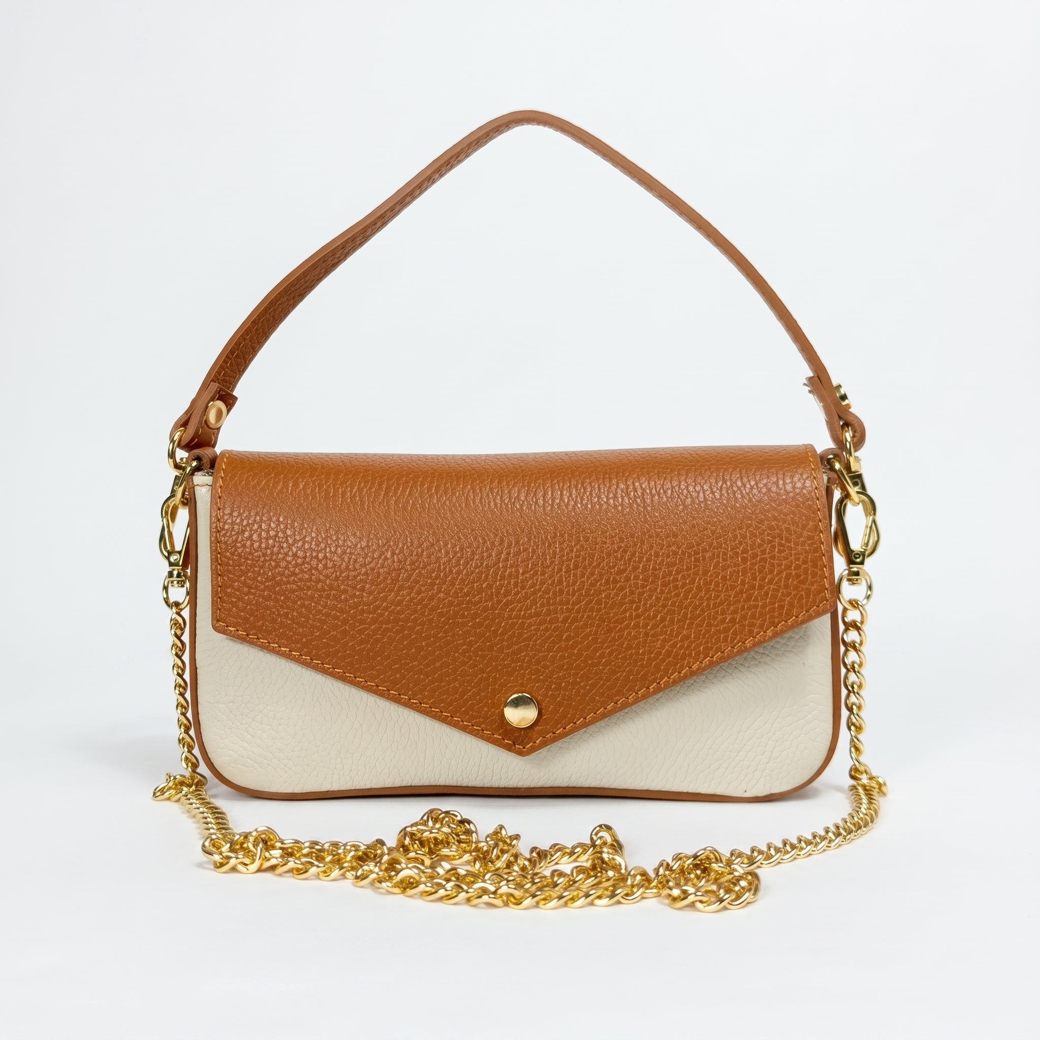 Monica borsa a secchiello vera pelle made in Italy beige con tracolla magnetica donna – vista frontale