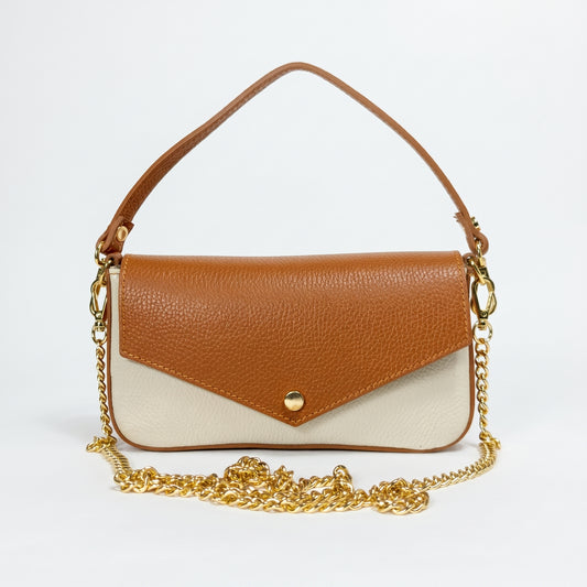 Monica borsa a secchiello vera pelle made in Italy beige con tracolla magnetica donna – vista frontale