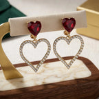Orecchini a Cuore con Cristallo Rosso e Cornice Dorata - Stile Donna Bags