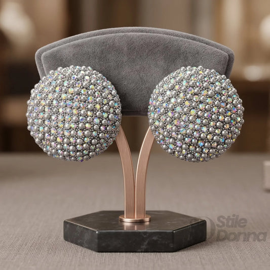 Stile Donna orecchini a perno cupola con strass argentati – vista posteriore