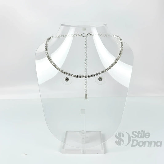 Stile Donna parure collana oro pietre rotonde con orecchini a lobo – dettaglio