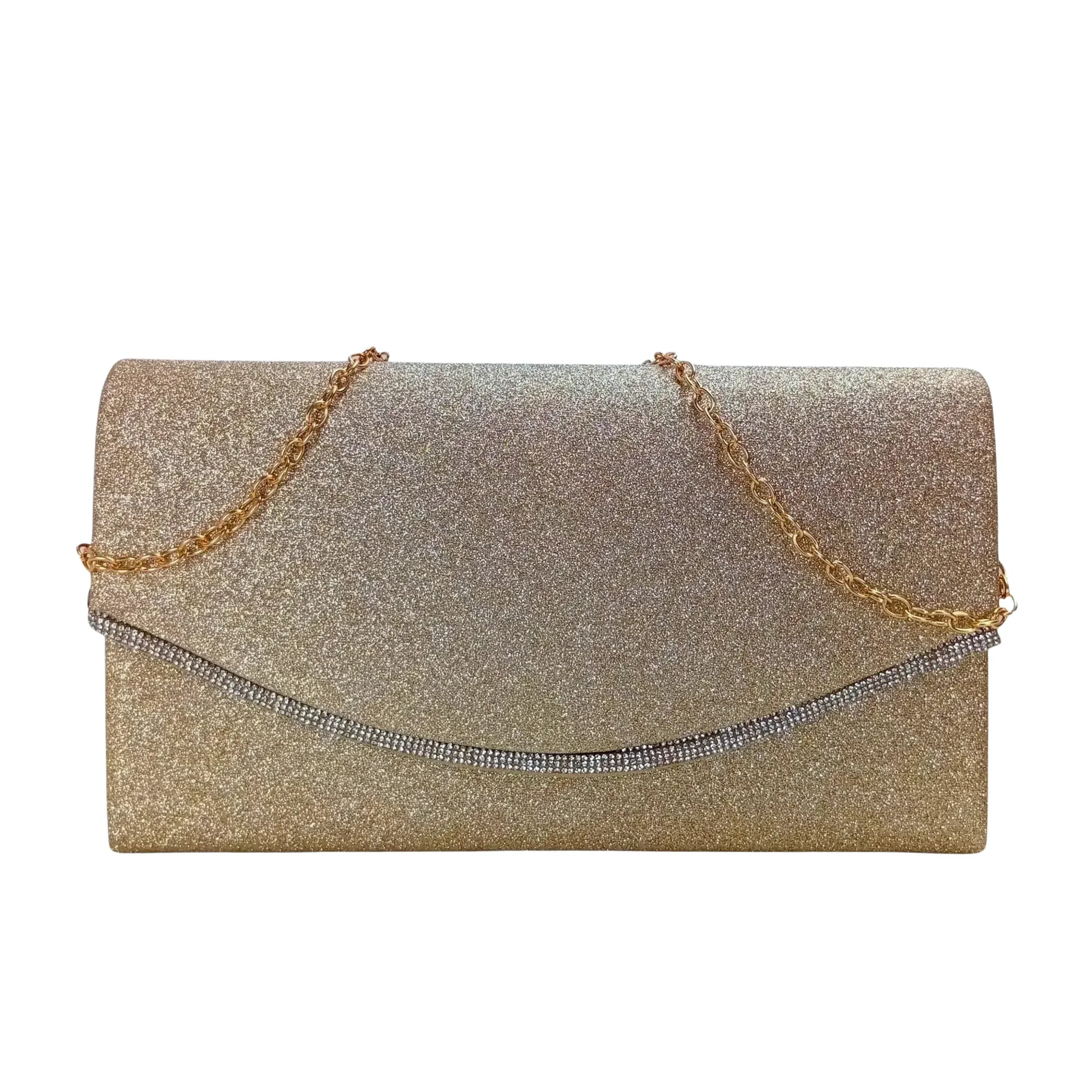 Stile Donna pochette busta strass oro scintillante serate eleganti donna – vista frontale