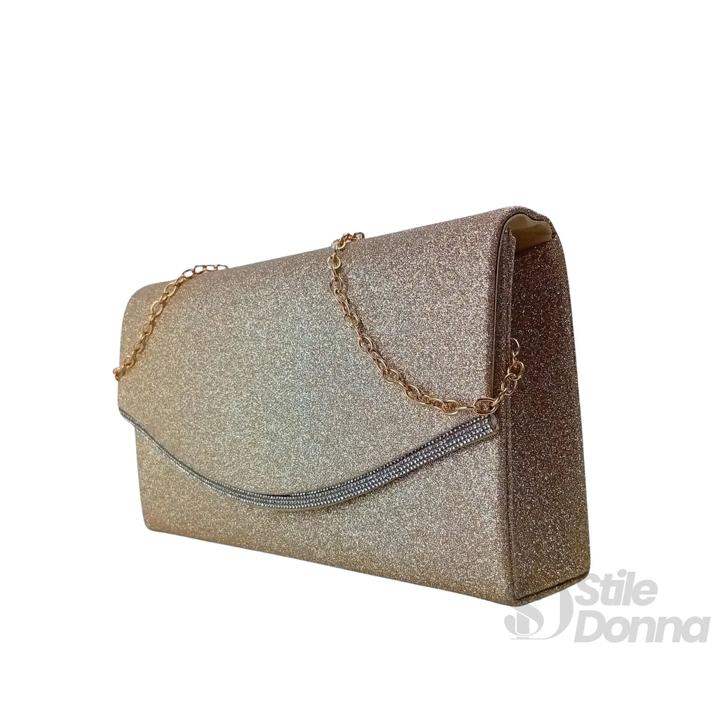 Stile Donna pochette busta strass oro scintillante – vista posteriore