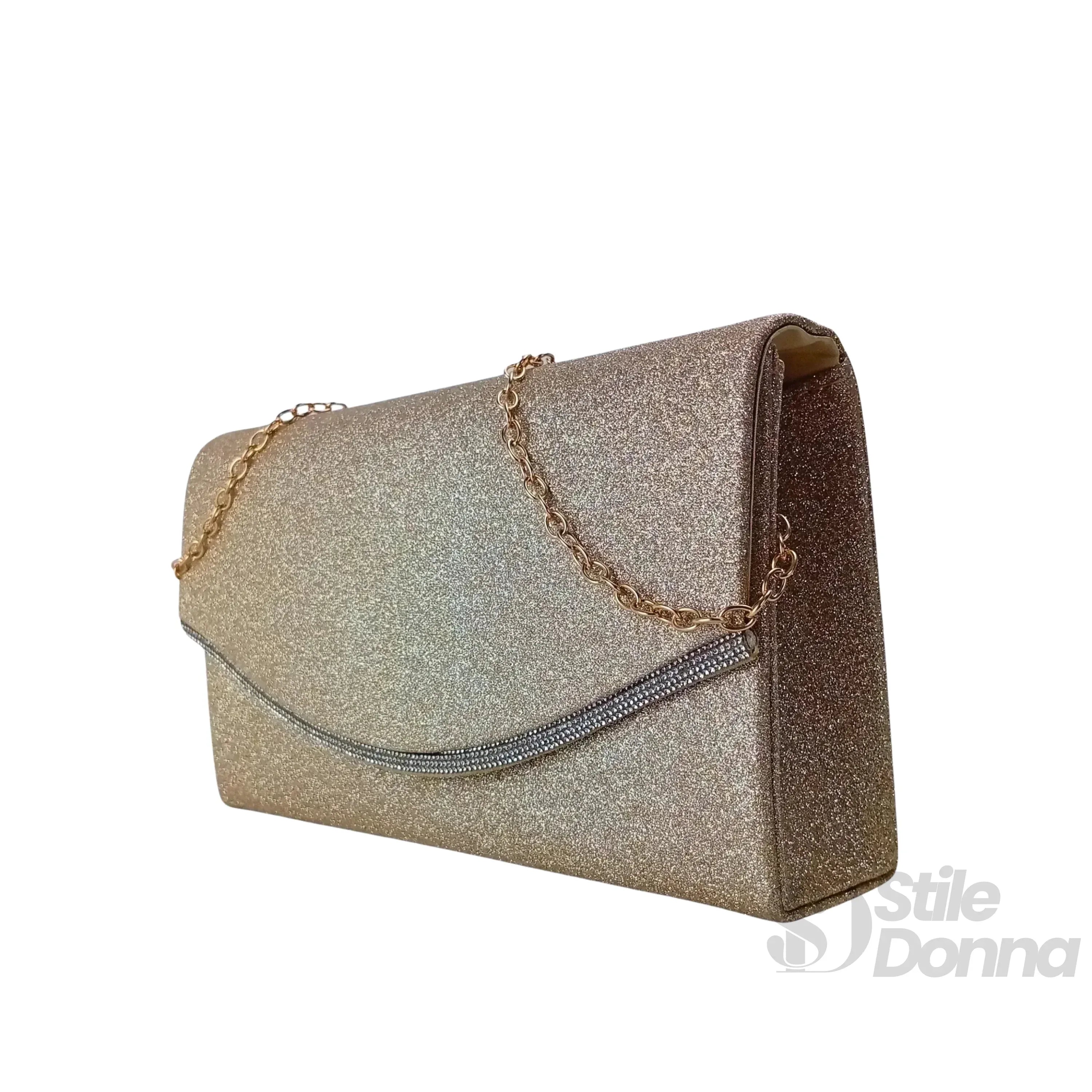 Stile Donna pochette busta strass oro scintillante – vista posteriore