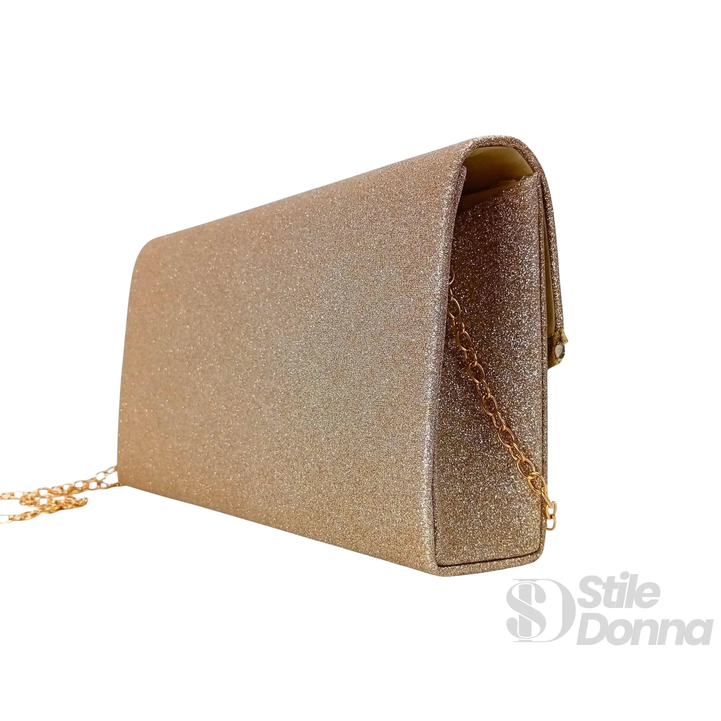 Stile Donna pochette busta strass oro da sera donna – borsa indossata