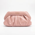 Pochette drappeggiata Coconuda rosa ecopelle verniciata con catena dorata - vista frontale