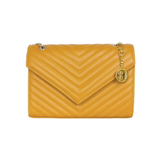 Stile Donna pochette ecopelle giallo senape con tracolla a catena donna – vista frontale