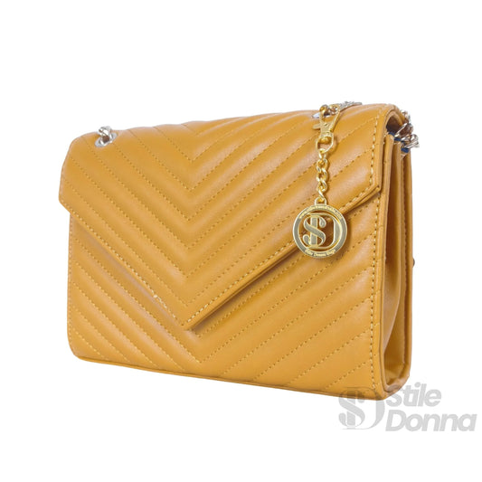 Stile Donna pochette ecopelle giallo senape con catena – dettaglio esterno