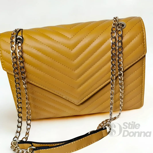 Stile Donna pochette ecopelle giallo senape con catena – vista posteriore