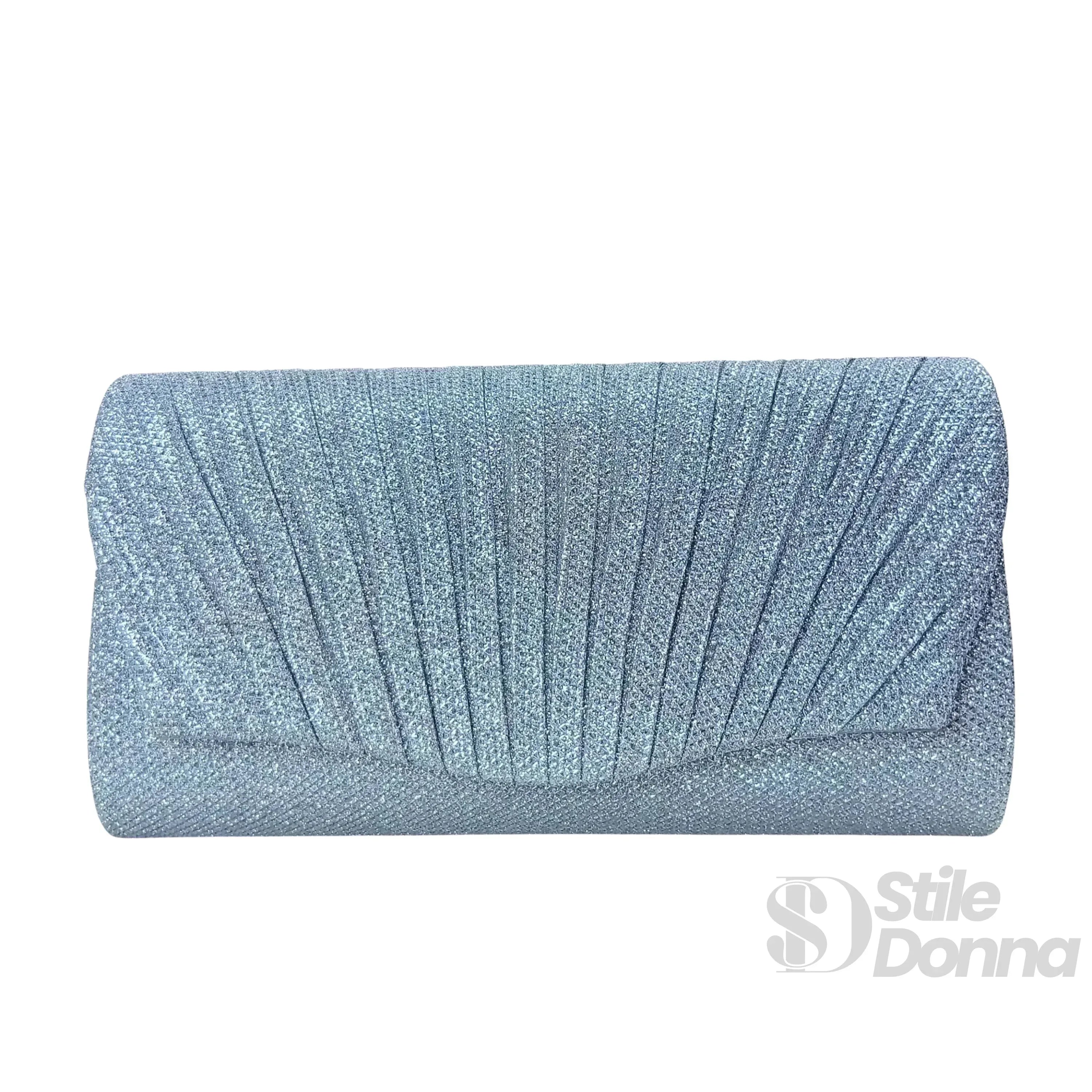 Pochette a forma di ventaglio scintillante con strass | Dettaglio esterno | ecopelle | Argento