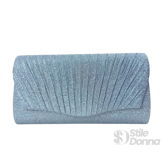 Pochette a forma di ventaglio scintillante con strass | Dettaglio esterno | ecopelle | Argento