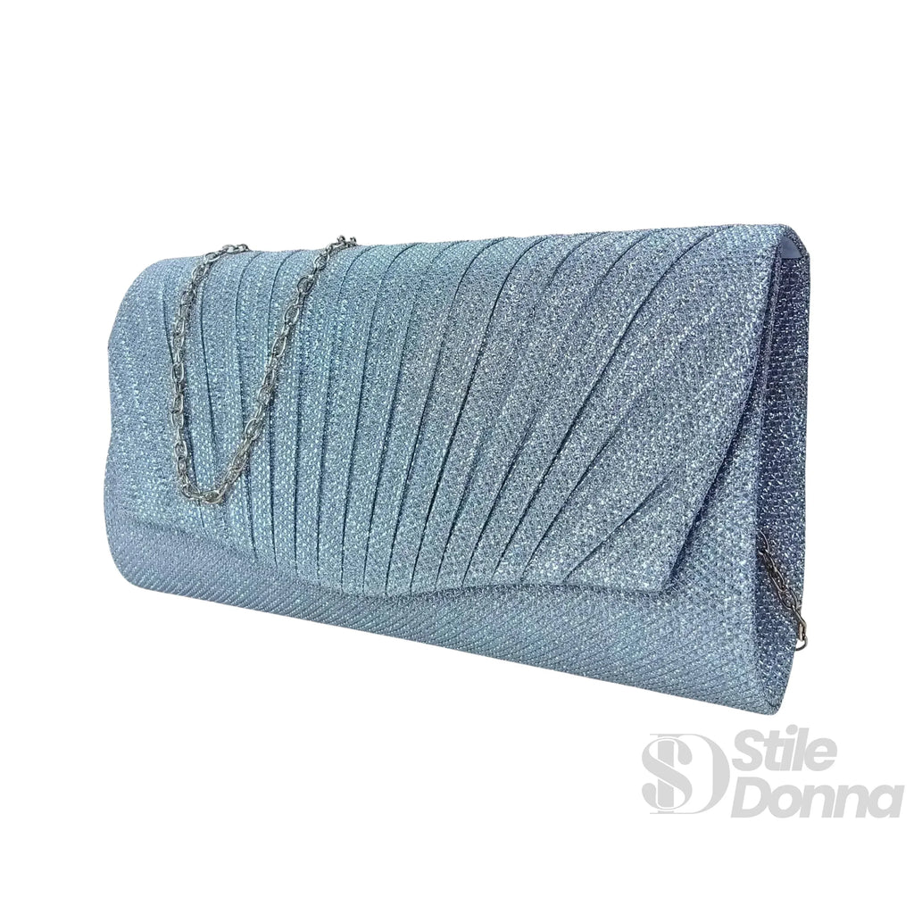 Pochette a forma di ventaglio scintillante con strass | Vista posteriore | ecopelle | Argento