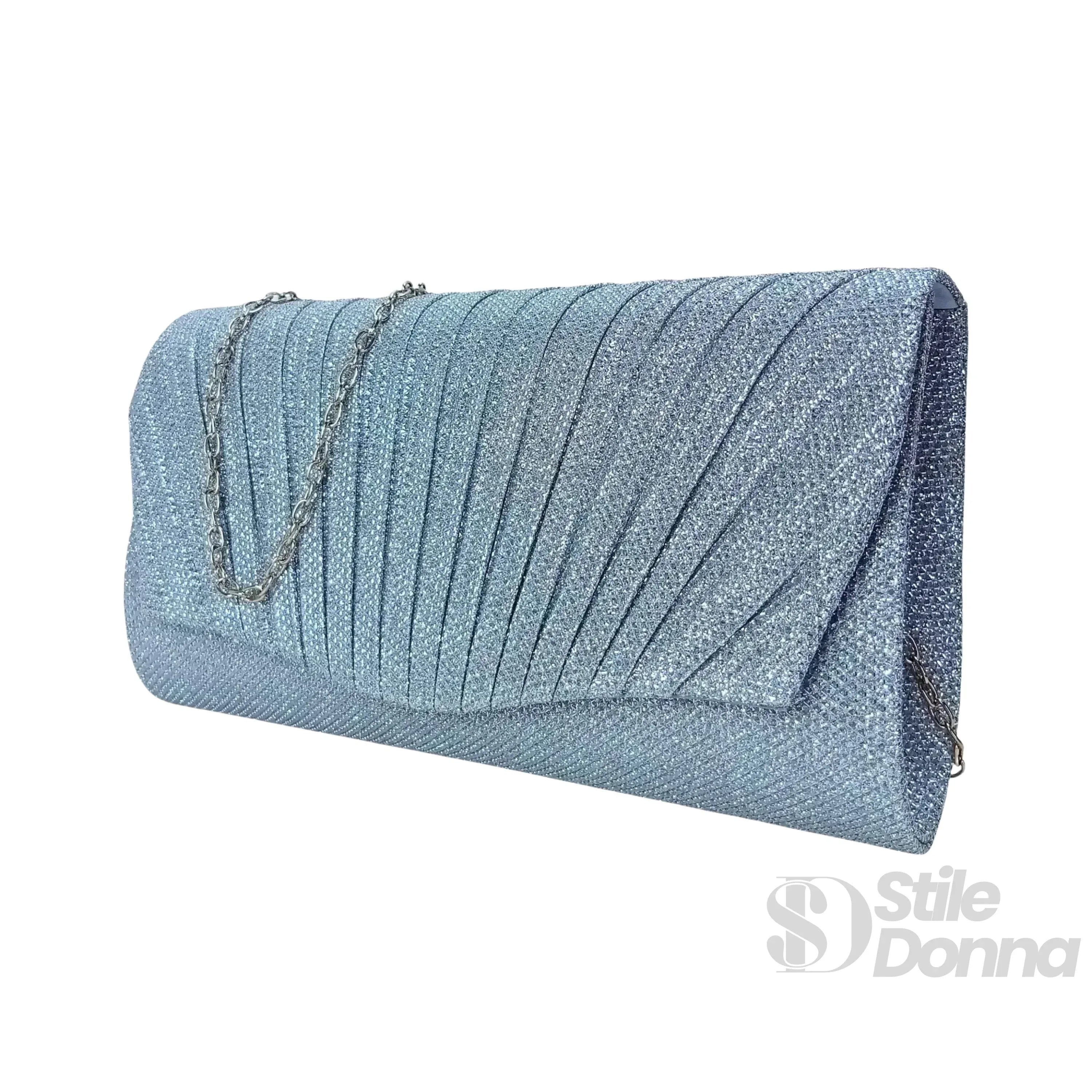 Pochette a forma di ventaglio scintillante con strass | Vista posteriore | ecopelle | Argento