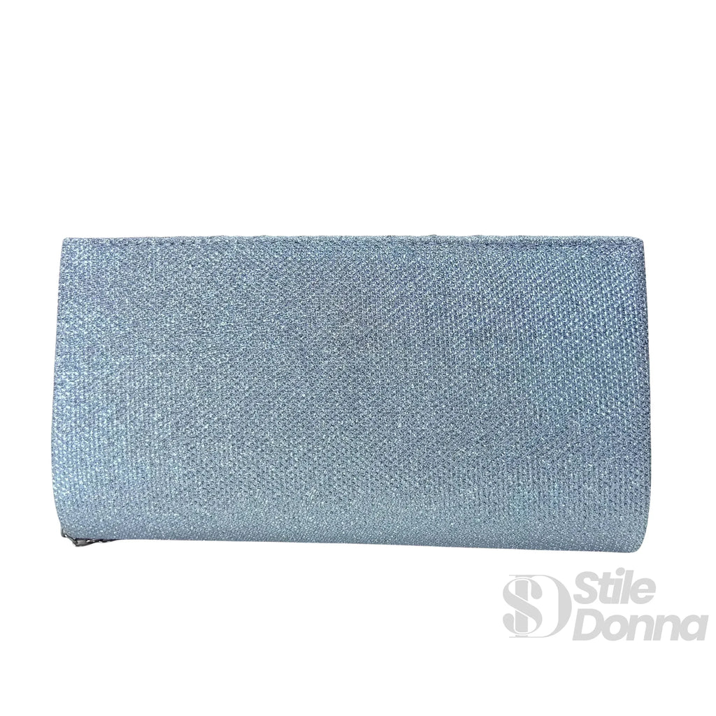 Pochette a forma di ventaglio scintillante con strass | Prospettiva indossata | ecopelle | Argento