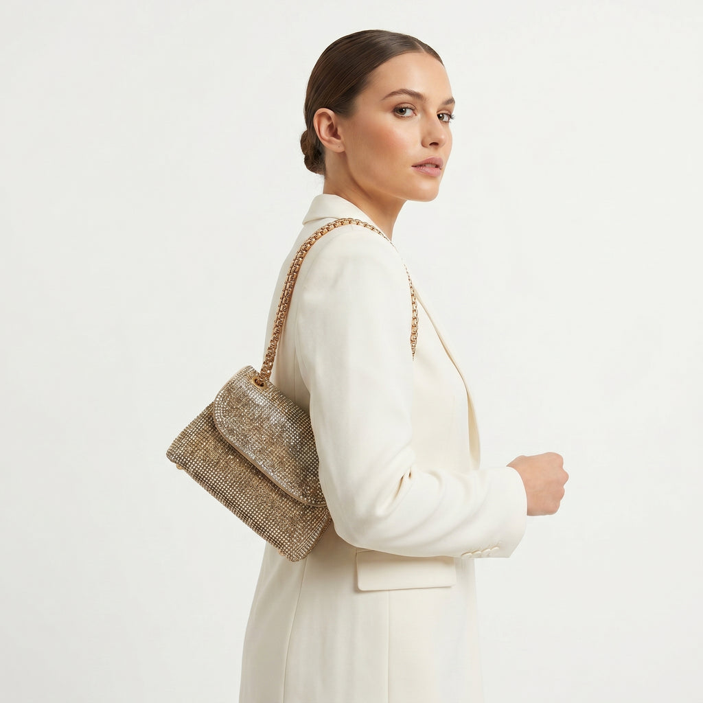 Stile Donna pochette strass cristallo donna – borsa indossata