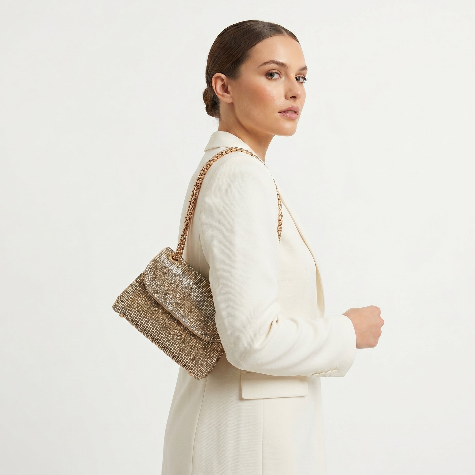 Stile Donna pochette strass cristallo donna – borsa indossata