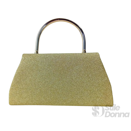Stile Donna pochette da sera glitter dorata con cristalli – vista laterale