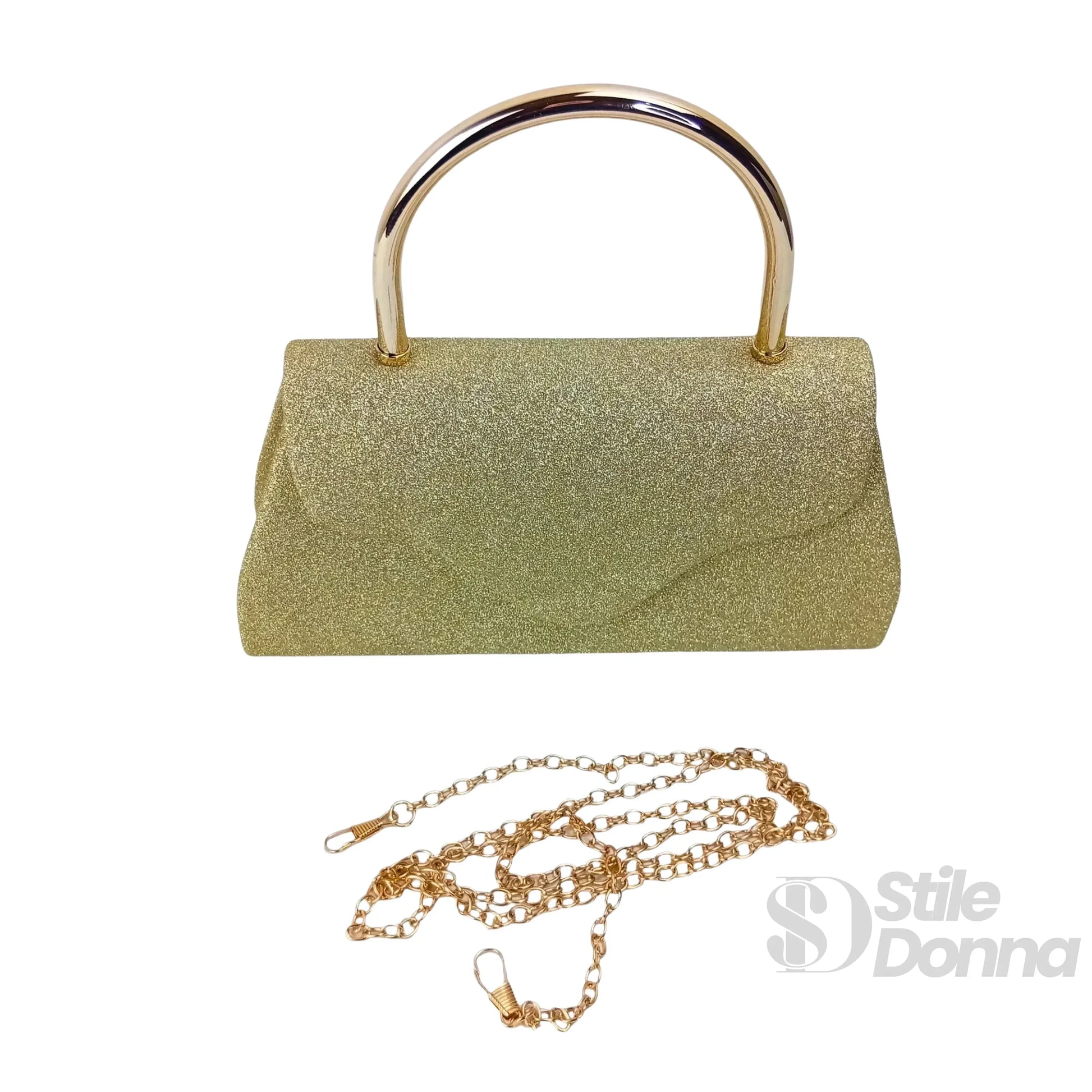 Stile Donna pochette da sera glitter dorata cristalli – interno e tasche