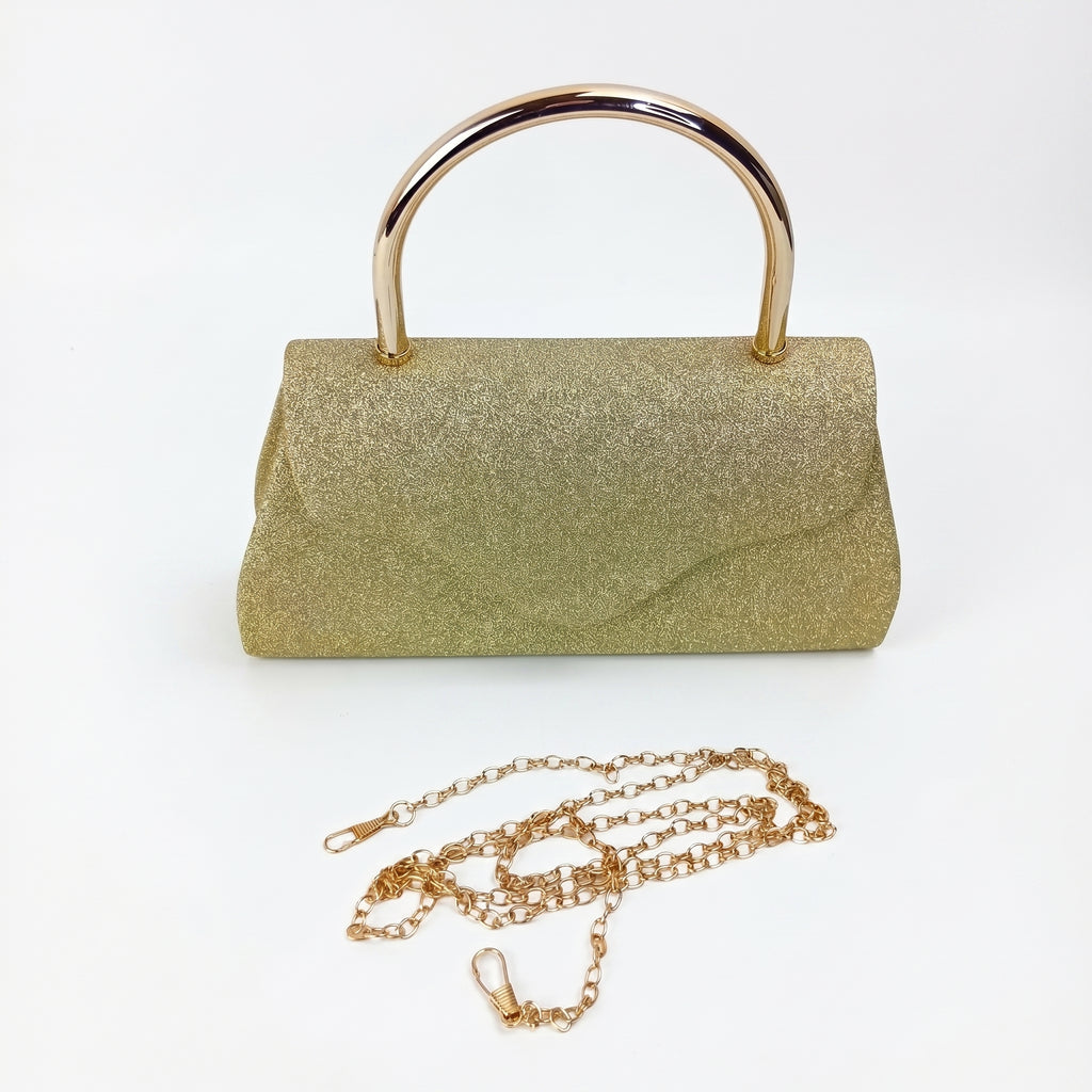 Stile Donna pochette da sera glitter dorata – con accessori abbinati
