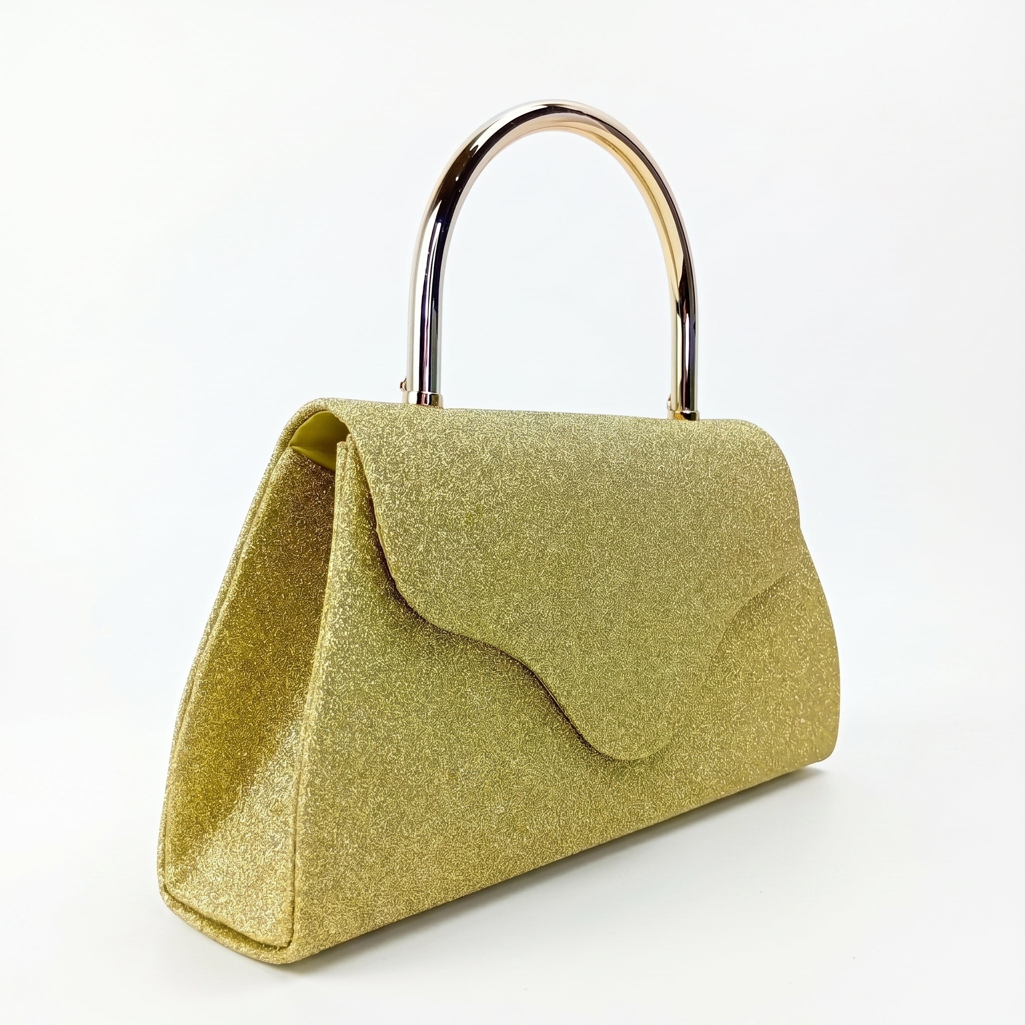 Stile Donna pochette da sera glitter dorata – dettaglio manico