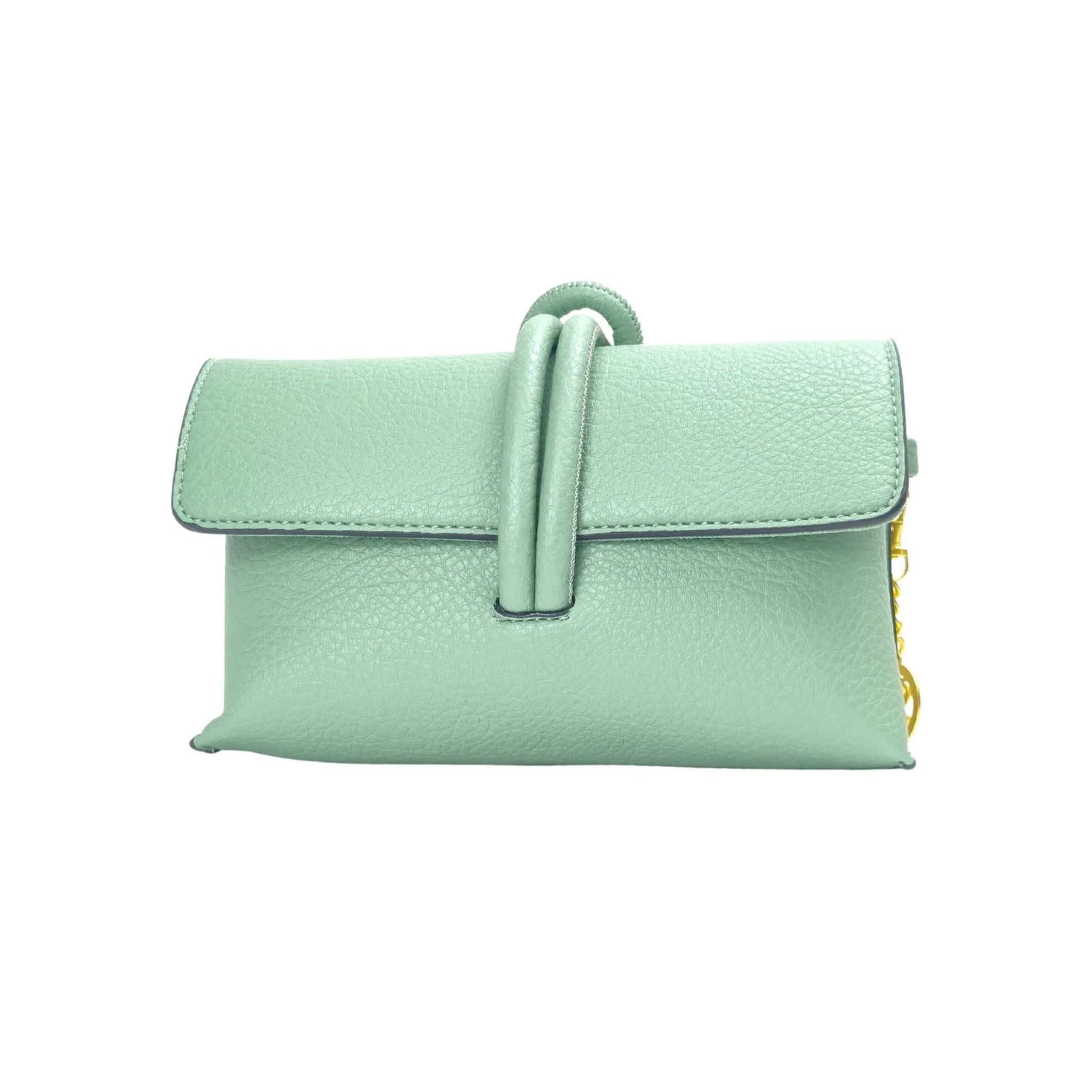 Stile Donna pochette ecopelle verde menta donna chiusura zip finitura lucida – vista frontale