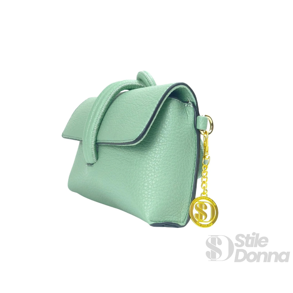Stile Donna pochette ecopelle verde menta mini tracolla borsa – vista laterale