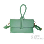 Pochette in Ecopelle Verde Menta con Chiusura Zip e Finitura Lucida - Stile Donna Bags